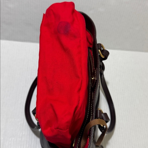 DOONEY BOURKE Florentine Leather Double Strap Shoulder Bag Gray W” Red Interior - Picture 5 of 13